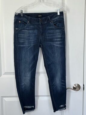 Hudson Jeans Dark Blue Ankle Crop with Distressed Hem, size 30